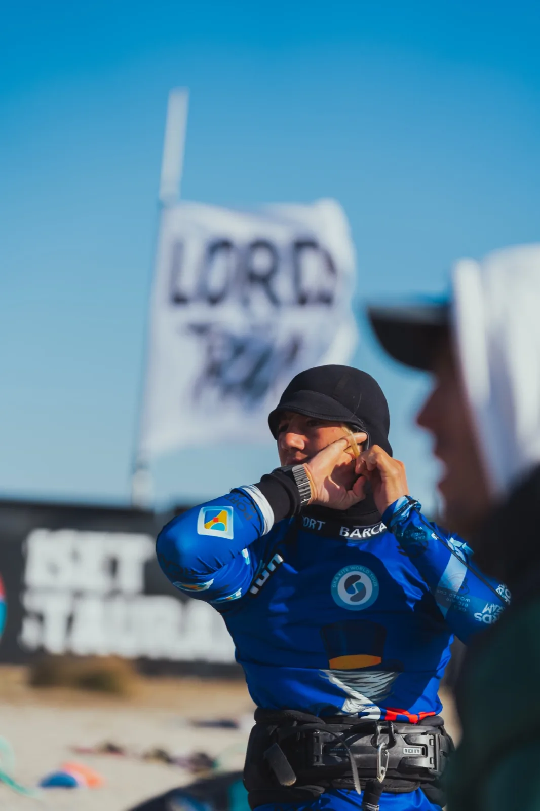 Finn Flügel preparing for a Big Air heat at Port Barcarès